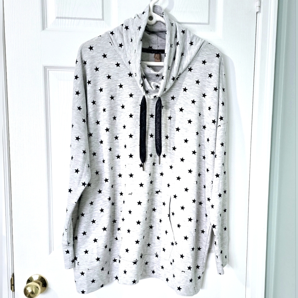Plus Size 2XL Denver Hayes Sleepwear Women's Star Print Long Sleeve Hooded Top